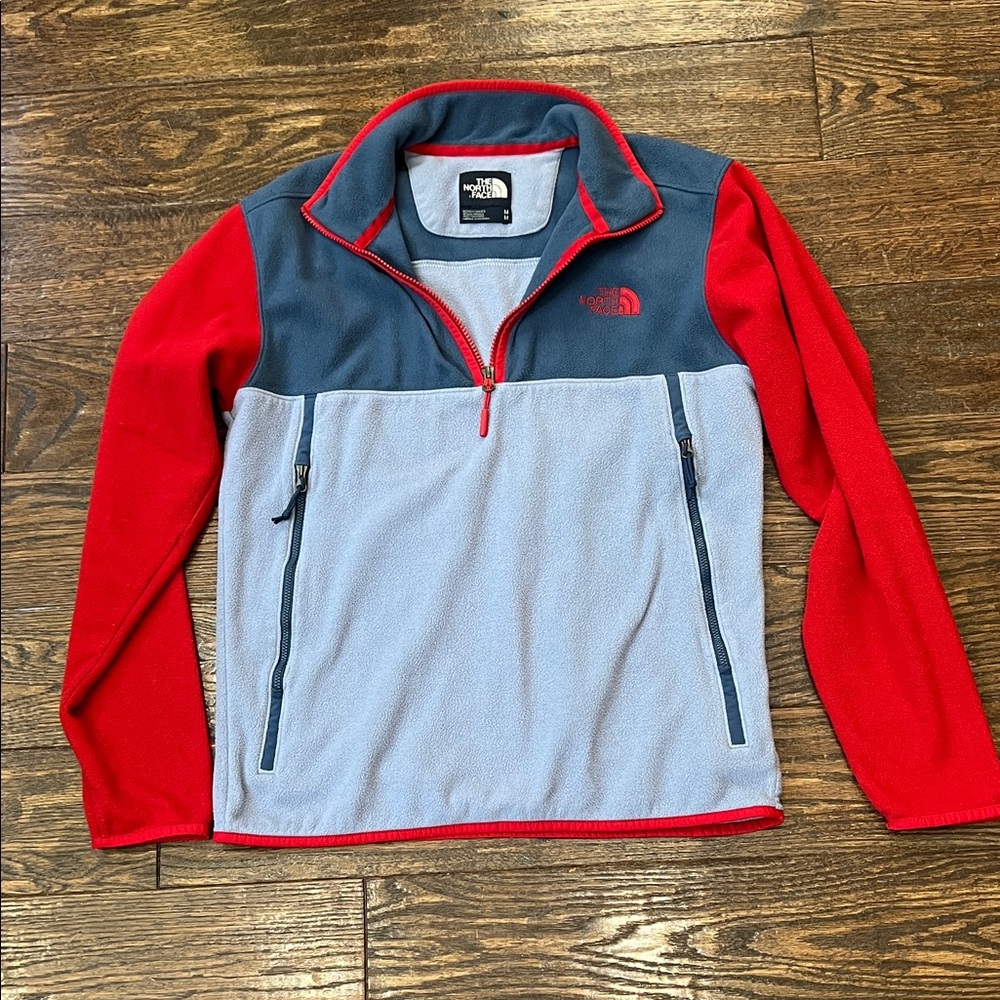 The North Face Red and Gray Quarter-Zip Fleece Men Medium